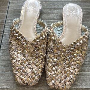 Vince Camuto Metallic Woven Mule Slides in Gold and Silver